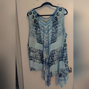 Live and Let Live Blue Geometric Sleeveless Blouse